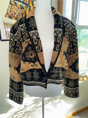 Vintage 90s Flashback Tapestry Cropped Jacket Medium Boho Southwestern
